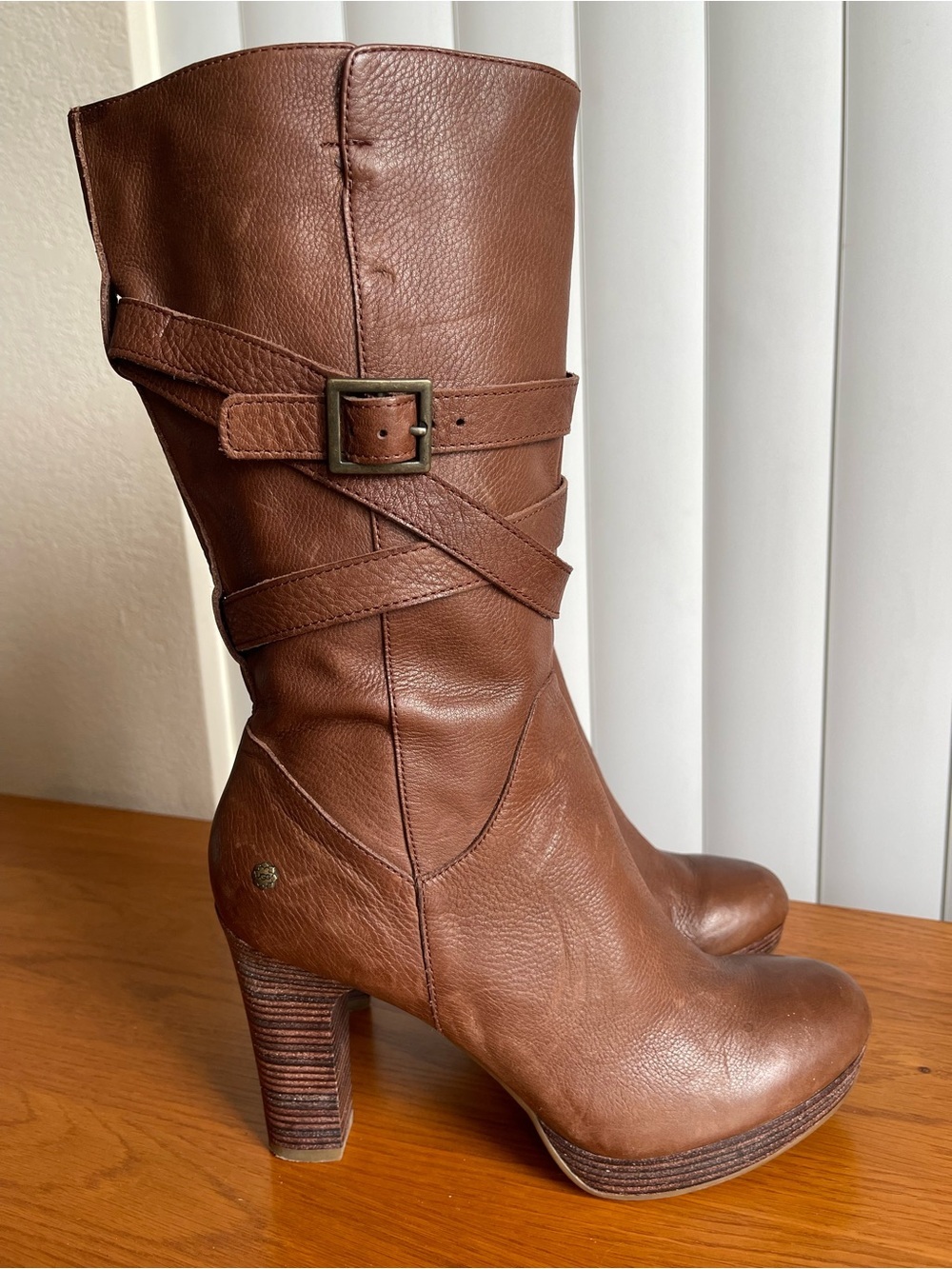 UGG Jardin Heeled Leather Boots Brown Size 10 - Picture 4 of 14